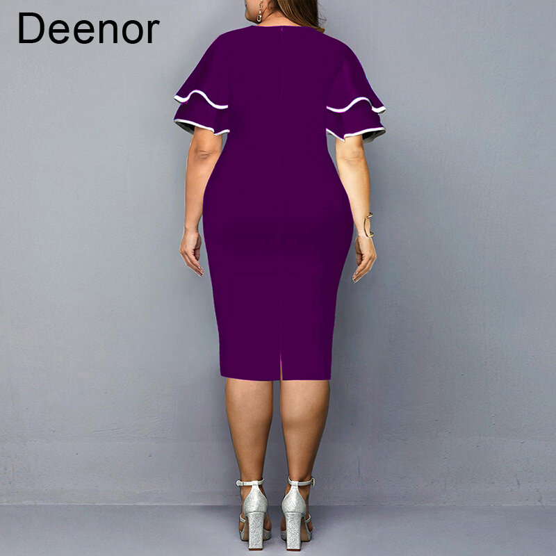 Deenor feminino vestido de tamanho grande para o ano novo 2022 verão voar manga moda o-pescoço vestidos senhora do escritório vestido de negócios