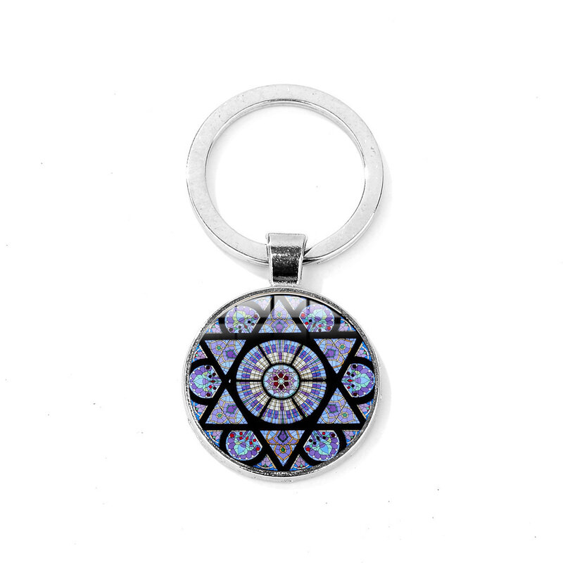 Star of David Pattern Trendy Keychains Convex Glass Dome Keyring Six Point Star Amulet Religion Symbol Pendant Jewelry Gift
