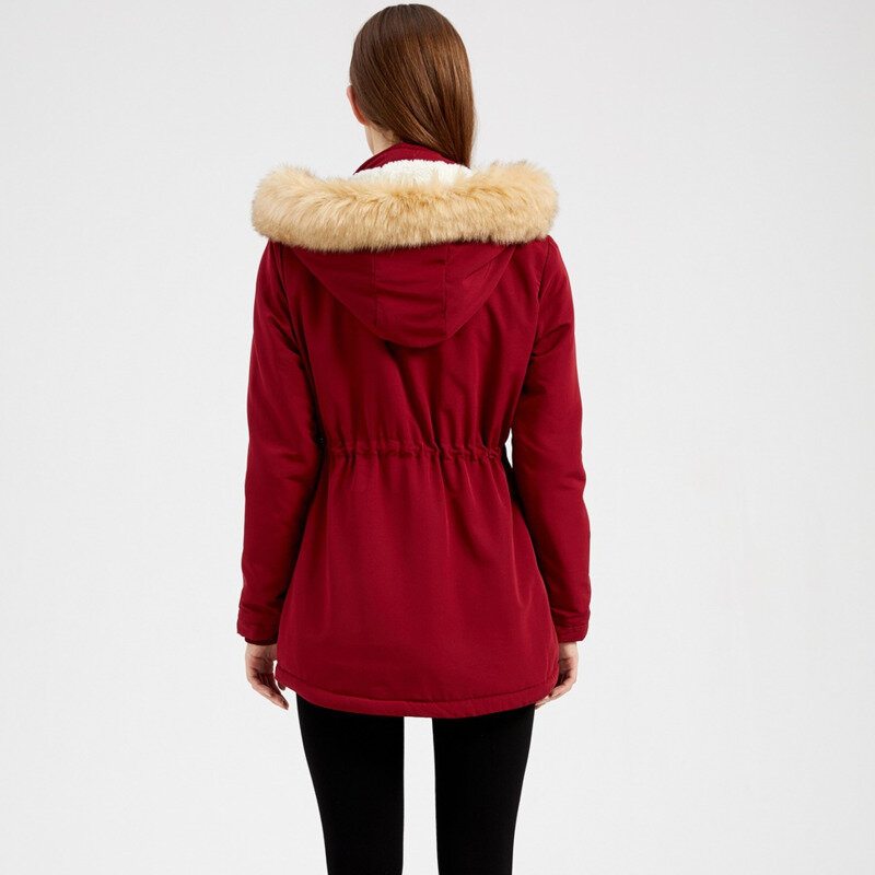 Damski płaszcz zimowy gruby Super ciepły berberyjski polar podszewka z kapturem kurtka kobiety 2022 moda jednolita parka w stylu Casual, wyściełana płaszcze