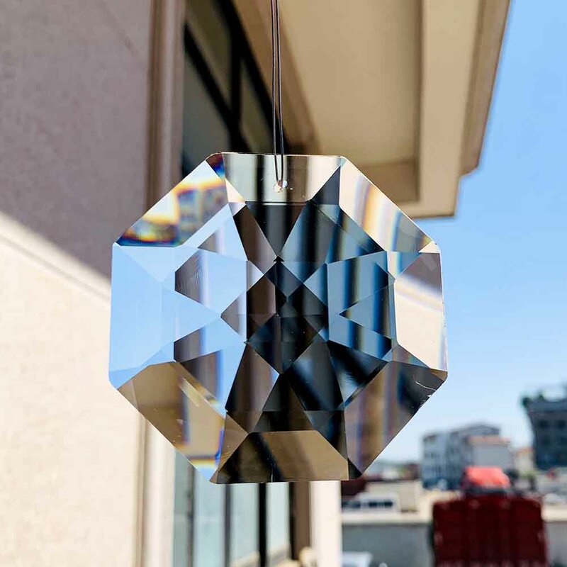 75MM Suncatcher Octagon Disc Faceted Glass Art Crystal Prism Chandelier 1Hole DIY Pendant Hanging Ornament Lamp Parts