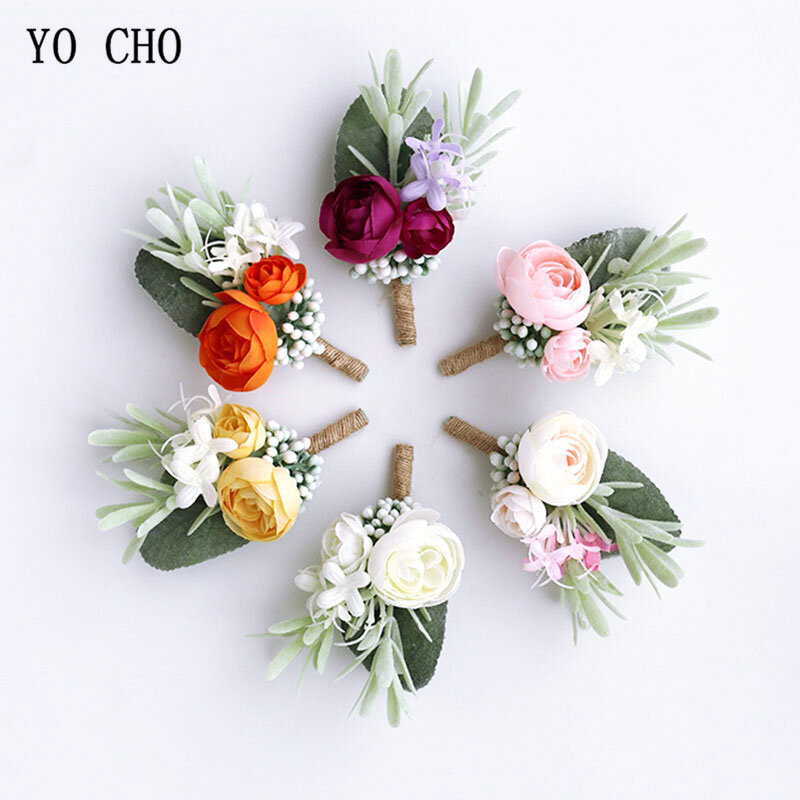 Balance CHO-Bracelet de Corsage de Poignet pour Homme et Fille, Fleur de Mariage, Boutonnière, Demoiselle d'Honneur, Rose Artificiel, InjRose