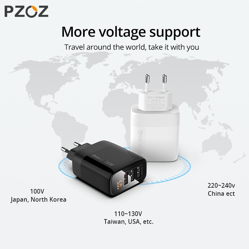 PZOZ Pengisi Daya USB Tipe C 30W Pengisian Daya Cepat QC 3.0 PD 20W Pengisian Cepat Tampilan LED untuk iPhone 14 13 12 Pro Max Plus Samsung Xiaomi