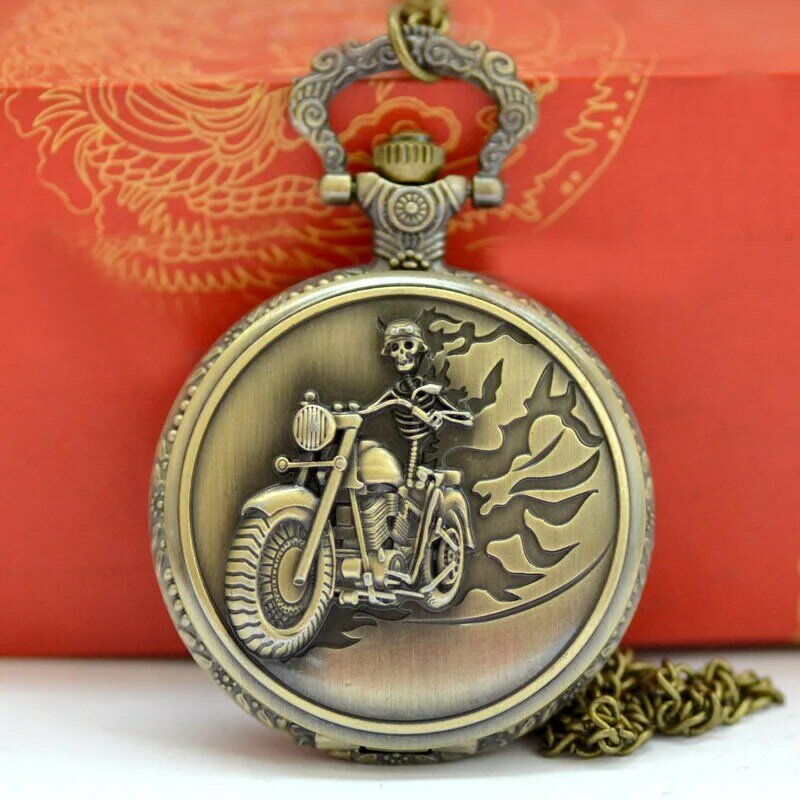 9009 łańcuch kieszonkowy zegarek dla dziadka stare Antique Bronze projekt czaszki jazda motocykl i tata jako największe prezenty