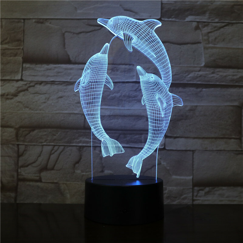 Delfin lampa 3D Illusion Led lampka nocna 7 kolory tabeli nowością wystrój światła z przyciskiem dotykowym dla przyjaciół dzieci prezent 3578