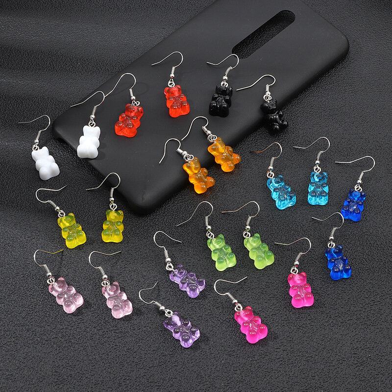 Fashion Creative bear candy color tea Earrings Cute Handmade Earrings Womens Jewelry DIY earrings Handmade by yourself