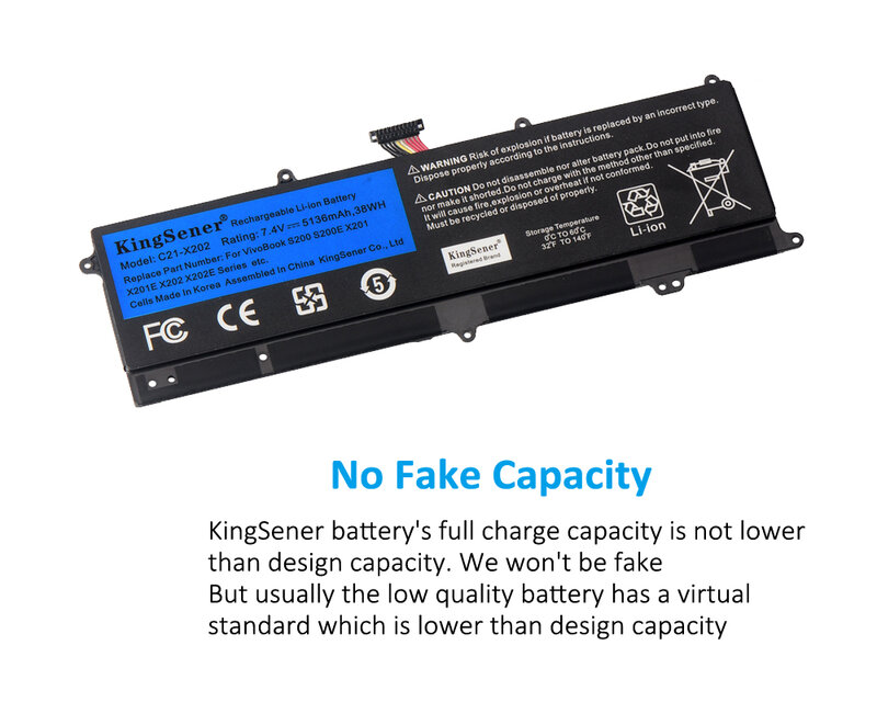 KingSener-Batería de C21-X202 para ordenador portátil, Pila de 5136mAh para ASUS VivoBook S200 S200E X201 X201E X202 X202E S200E-CT209H S200E-CT182H, S200E-CT1