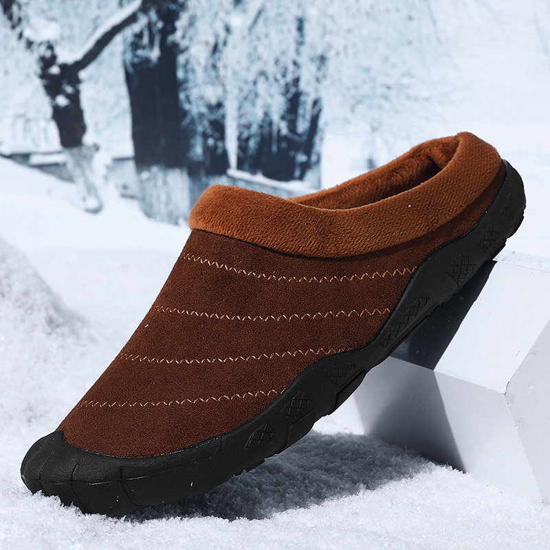 Slippers Men Winter Home Slippers Slides Unisex Cotton Shoes Plus Velvet Warm Waterproof Cloth Casual Shoes Male Big Size 48