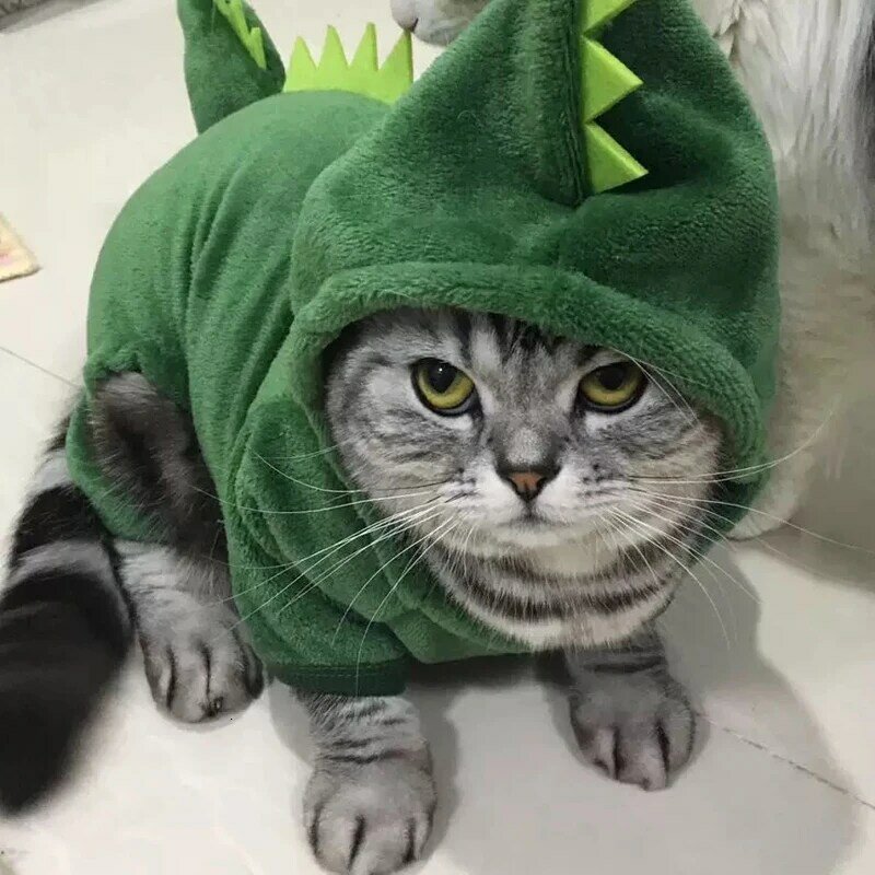 Pet Clothes Funny Dinosaur Costumes Coat Winter Warm Fleece Cat Clothing For Small Cats Kitten Hoodie Puppy Clothes ropa perro