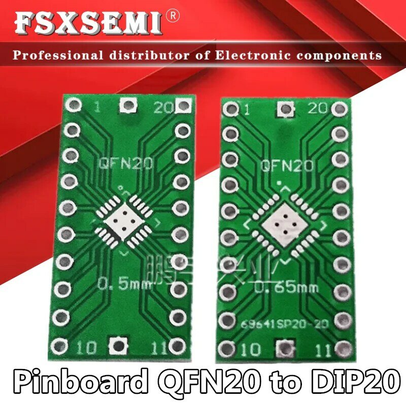 10 pces pinboard qfn20 para dip20 adaptador pino passo 0.5 0.65mm placa de transferência pwb lfcsp20 para dip conversor placa passo adaptador