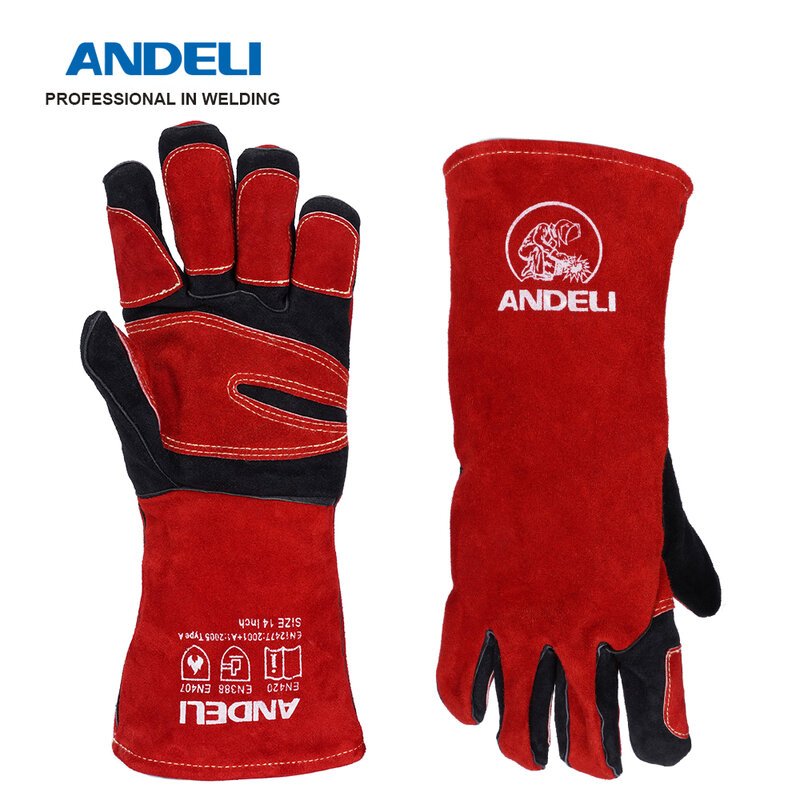 ANDELI – gant de travail multifonctionnel, résistant à la chaleur, pour soudage Mig/Stick/Tig/Grill/poêle/BBQ, Extra Long, rouge, 27cm