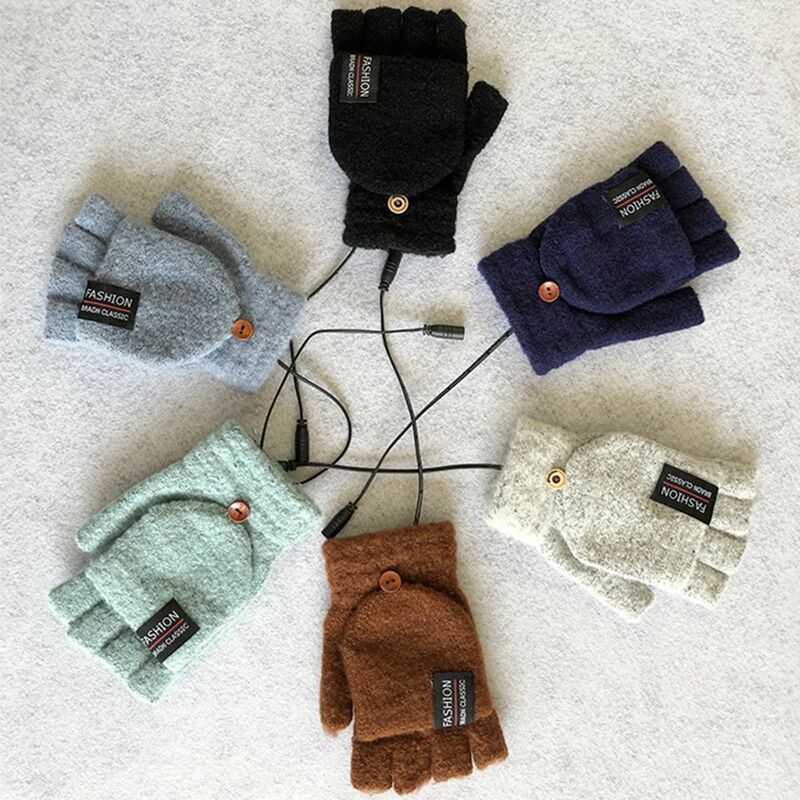 Gants chauffants en tricot USB, mitaine chauffante électrique, plein et demi-doigt, nouvelle collection