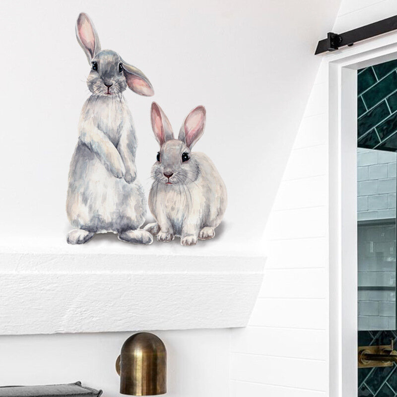 Zwei Niedliche Kaninchen Wand Aufkleber Kinder der Kinder Room Home Dekoration Abnehmbare Tapete Wohnzimmer Schlafzimmer Wandbild Bunny Decals