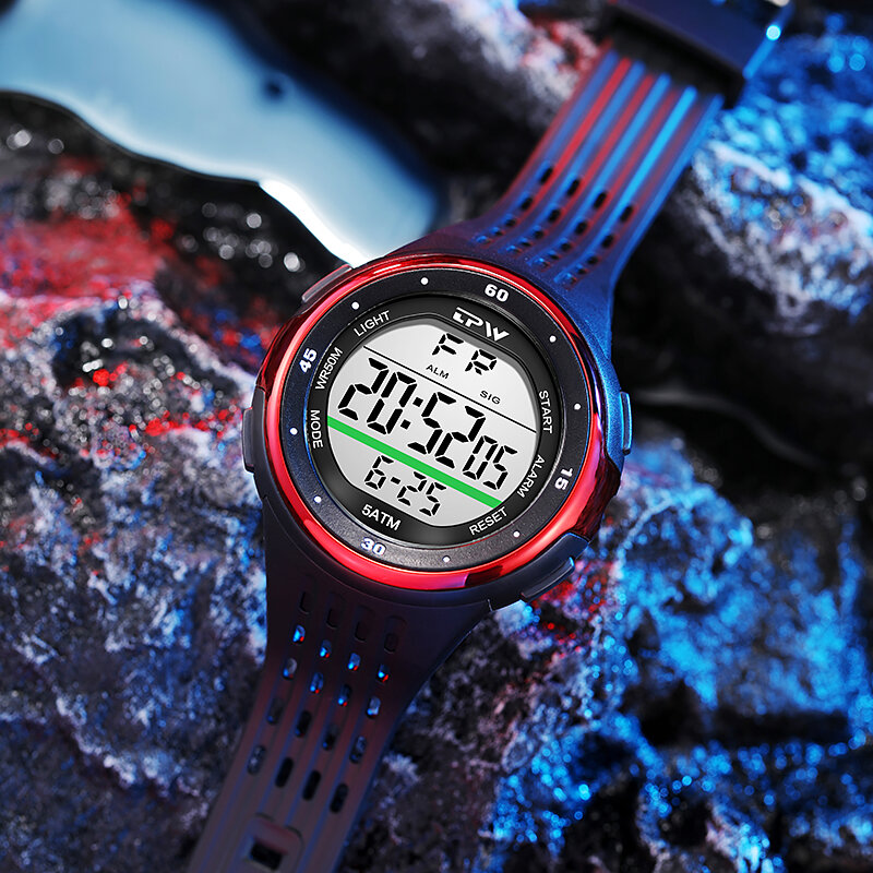 Jam tangan olahraga 5ATM anti air tampilan minggu Canlendar Digital