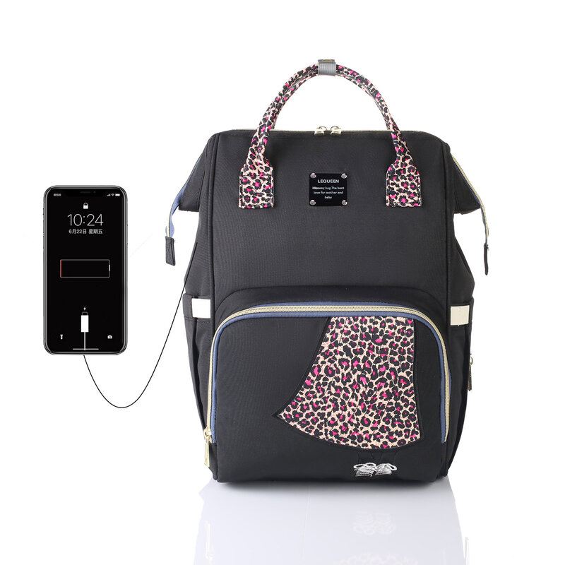 Вместительный рюкзак для подгузников Lequeen с леопардовым принтом для мамы, дорожный рюкзак для подгузников с USB-поддержкой, удобная сумка для ухода за ребенком