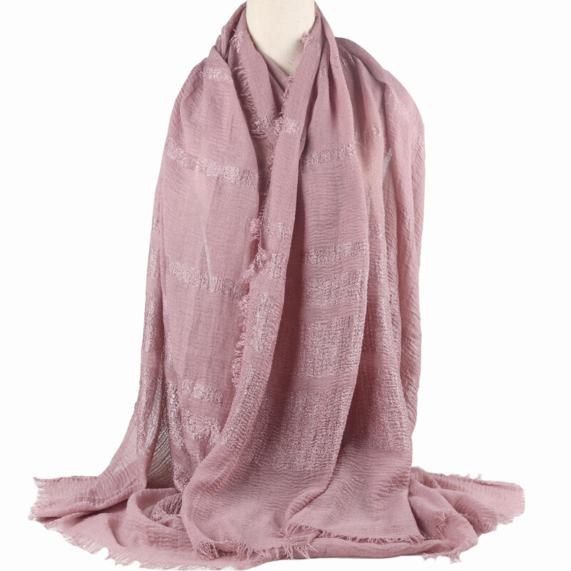 イスラム教徒の女性のためのしわのある綿のスカーフ,ターバン,キラキラ,クラシックな装飾,20色,プリーツ180x90cm