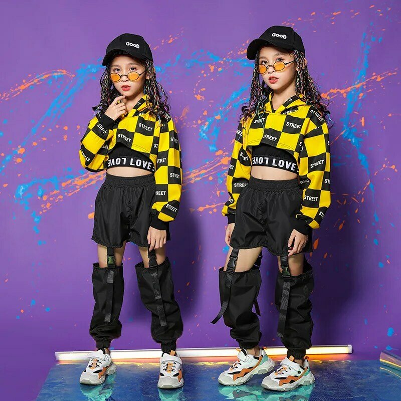 Kind Erwachsene Kühle Hip Hop Kleidung Hoodie Crop Top Sweatshirt Shirt Jazz Ballroom Dance Kostüm Kausalen Hosen für Mädchen StreetWear
