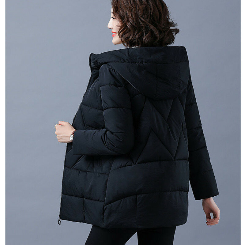 2024 zimowa kurtka damska ciepłe parki damskie płaszcz ocieplany bawełniane wyściełane długi, z kapturem na co dzień luźne damskie kurtki ze śniegiem