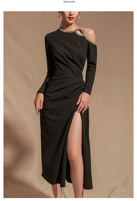 Seksowna sukienka bez ramiączek suknia wieczorowa spódnica kobieca bankietowa szczupła Temperament w połowie długości rozdzielona sukienka