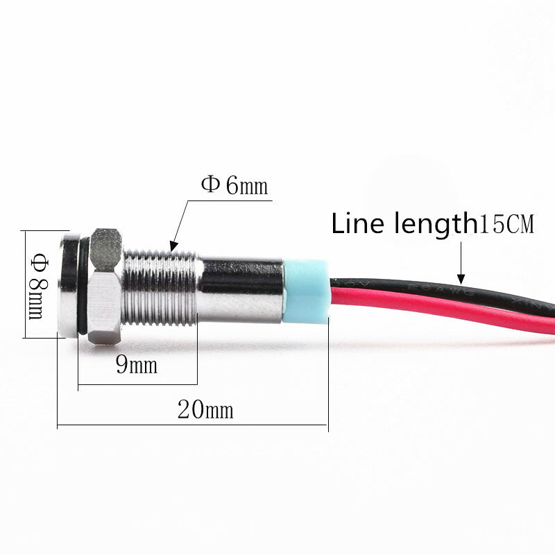 1pcs 6mm Flat head LED Metal Indicator light 6mm waterproof Signal lamp 6V 12V 24V 220v with wire red yellow blue green white