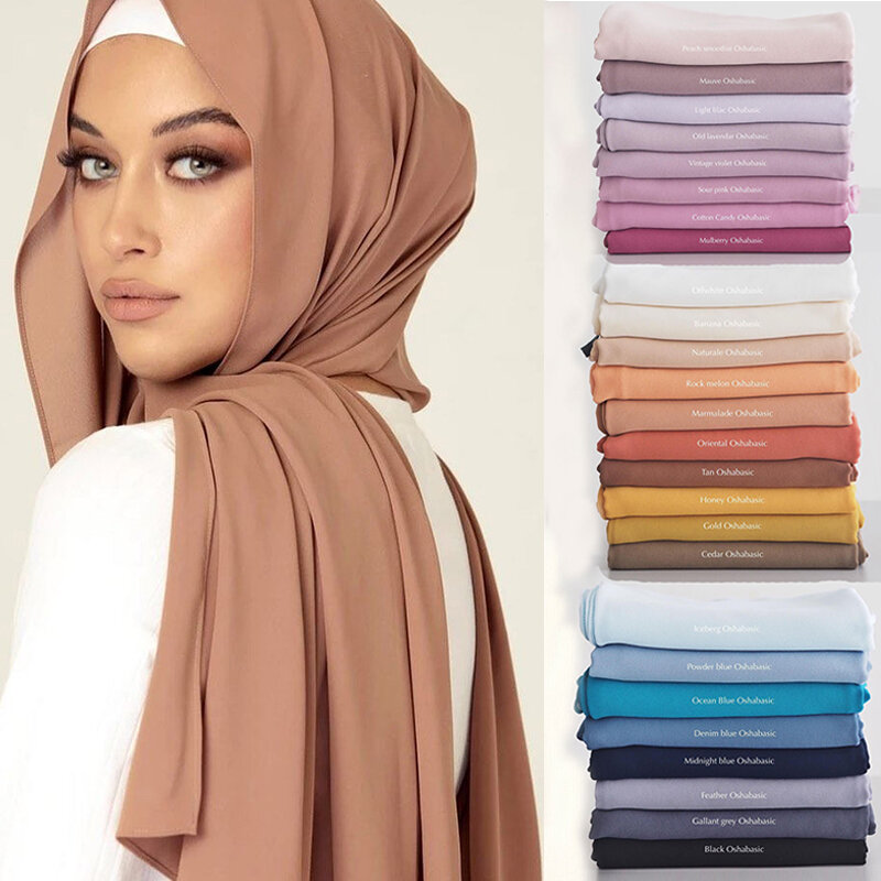 Платок женский шифоновый, однотонный, готовый к носке, 2021, шаль, исламский хиджаб, арабские шарфы
