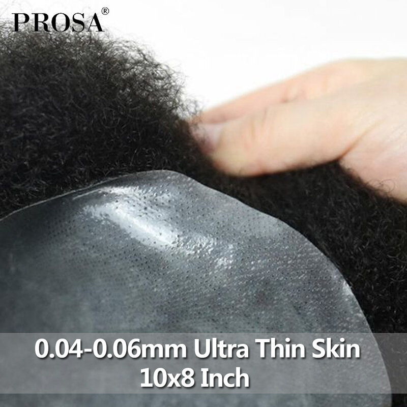 Peruca afro curvada masculina, 8x10, pele fina em v, sistema de cabelo para homens, perucas naturais, peça de cabelo natural