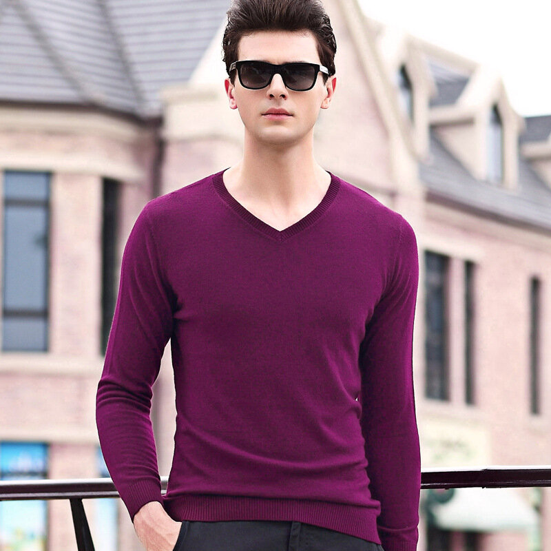 MRMT 2024 baru musim semi gaya baru sweater pria lengan panjang untuk pria kerah V 100 wol murni atasan sweater