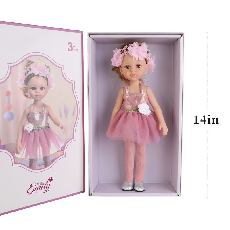 UCanaan-Muñeca con cara de pecas para niñas, muñeca de silicona completa de 14 pulgadas y 35CM, con caja de regalo