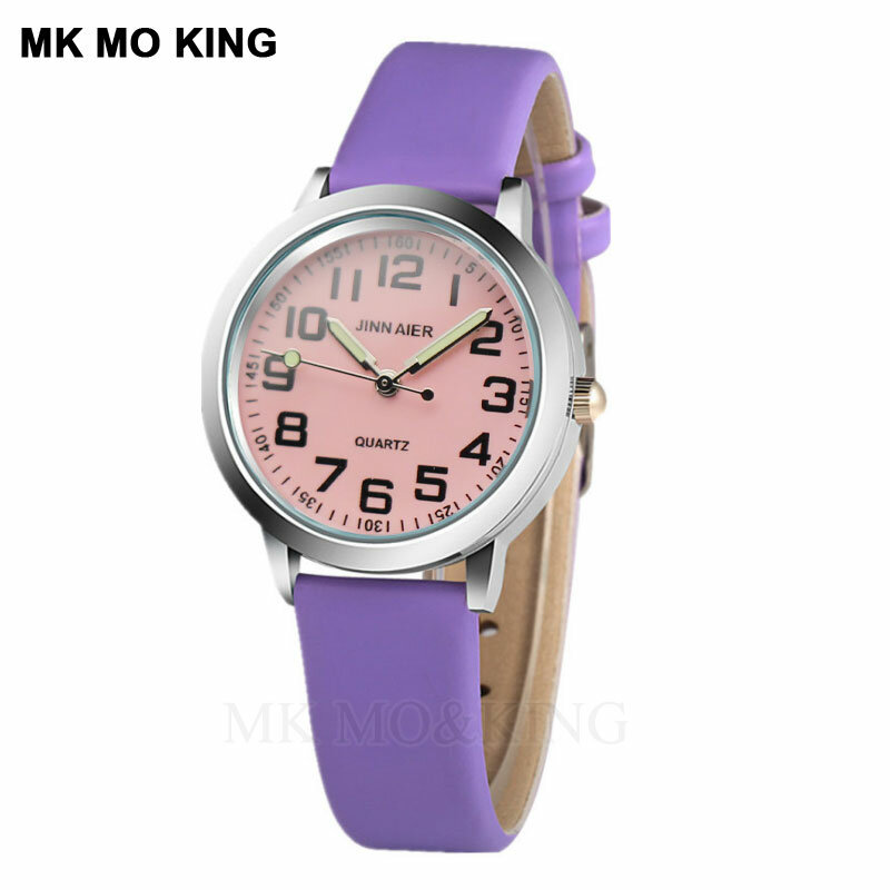 Relógio casual e esportivo de quartzo, relógio fofo de rosa com mostrador de couro, para festa de estudante, 2020