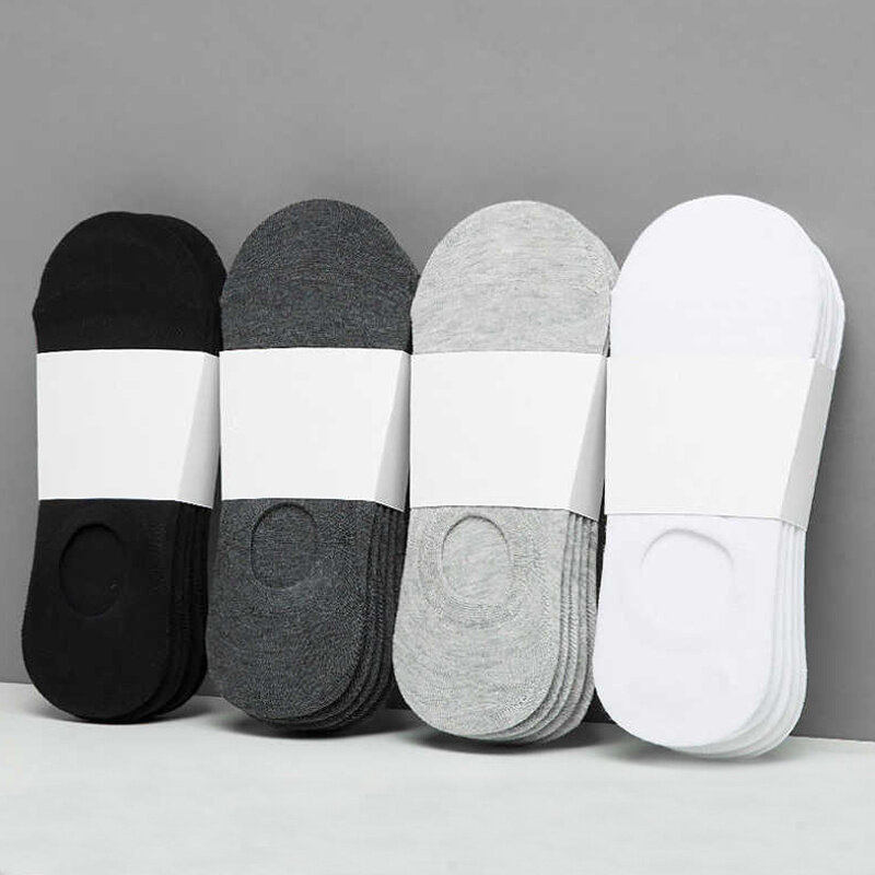 Meias de algodão invisíveis antiderrapantes, 6 pares, cor sólida, para homens, meias curtas em feltro, respiráveis