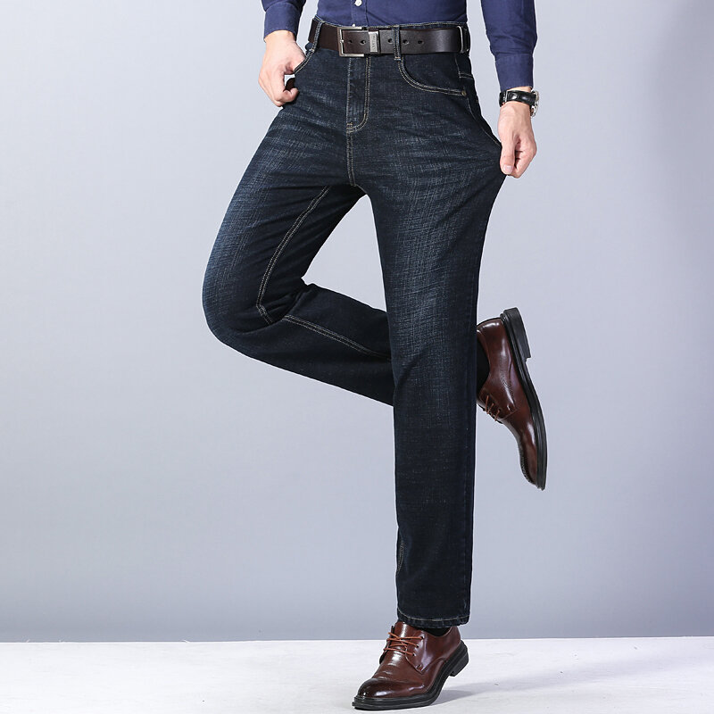 2023 Marca Jeans De Algodão Elástico Reto Dos Homens Moda de Negócios Casual Estilo Clássico Jean Denim Calças Calças Big Size28-40