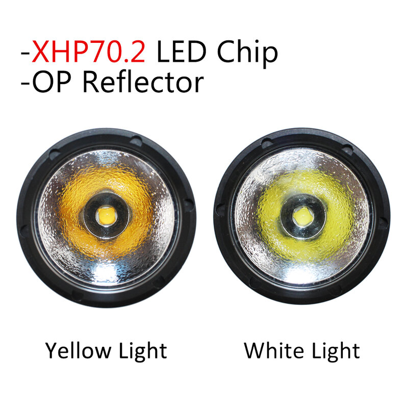 Linterna led de buceo impermeable, luz amarilla/blanca alimentada por 2x100 xhp70, 32650 m, xhp70.2