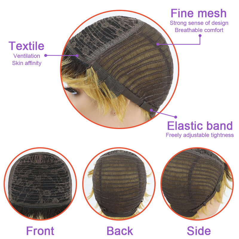 Wig Rambut Manusia Pendek Rambut Brasil Remy Potong Lurus Pixie untuk Wig Buatan Mesin Wanita Kulit Hitam Wig Tanpa Lem Murah Warna Hitam