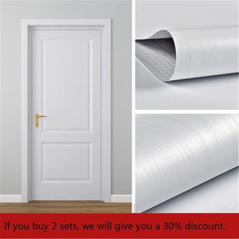 Auto-adesivo White Wood Grain PVC Wallpaper, Renovação de Móveis, Decalque, DIY, Decoração Home, Porta, Comprar 2 Pcs Obter -30%