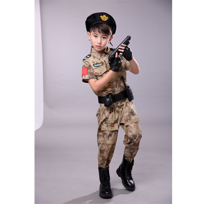 10Sytle Unisex Children Military Tactical Training Costumes  Camouflage Belt+pant+coat 3pcs Jungle Printing SWAT Uniform for Kid