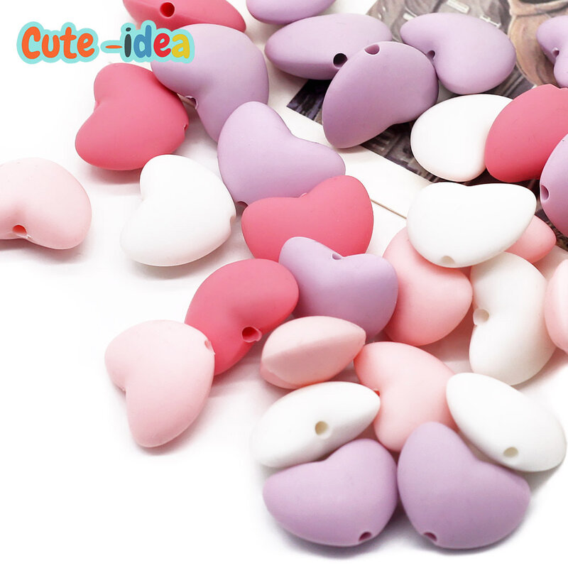 Cute-idea 10pcs Heart Shape Silicone Beads Infant Teething Chew Beads DIY Pacifier Chain Toy Accessories BPA Free Baby Goods