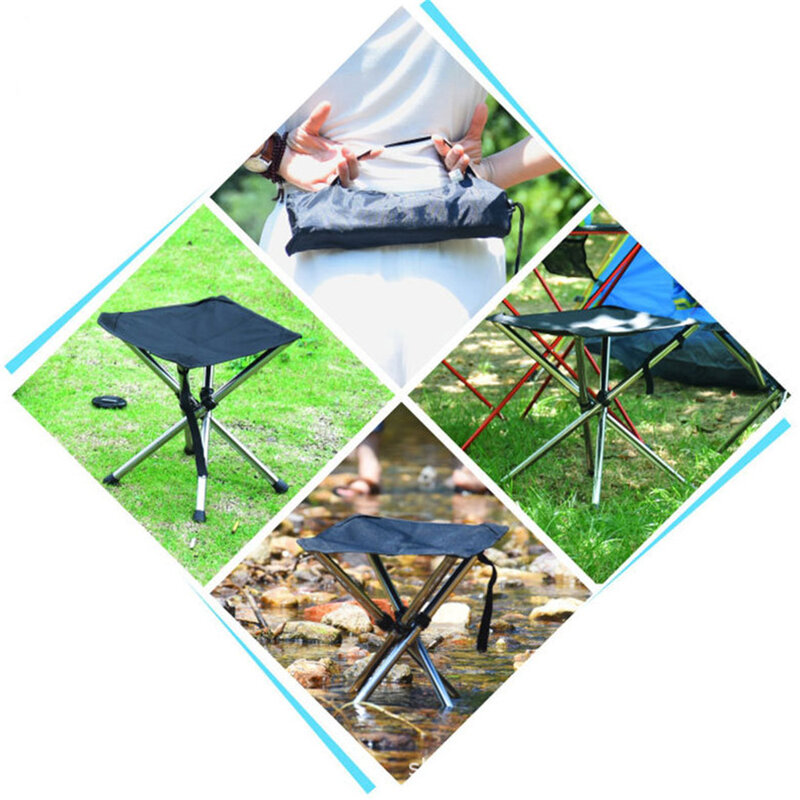 Cadeira dobrável portátil de aço inoxidável, piquenique ao ar livre Camping Stool, cadeiras de praia, cadeira de pesca
