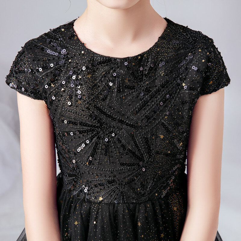 Muslimy Sparkly paillettes Black Flower Girl Dress Concert Dress Junior Tulle Long Birthday Party Princess Gown