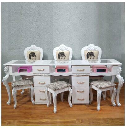 Online celebrity nail table and chair set special economical single and double three-person white nail table European nail table