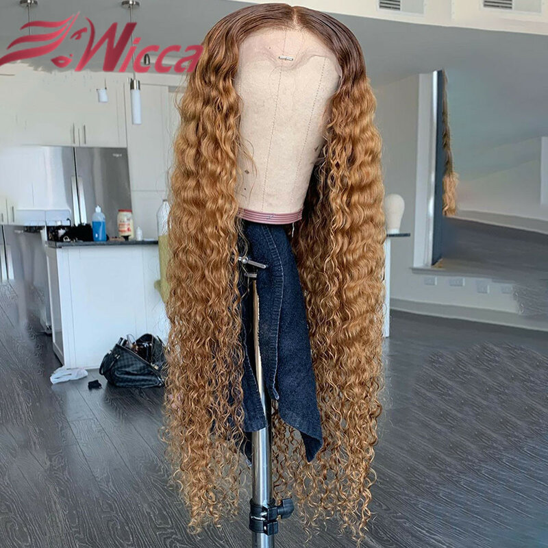 Wig Rambut Manusia Renda Depan 13X4 Keriting Pirang Berwarna PRA Pencabutan 180% Wig Frontal Renda Brasil Rambut Keriting Remy untuk Wanita