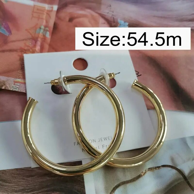 INS Gold Color Brass Hoop Huggies Earrings Small Large Circle Hoops CC Shape Statement Earrings Women Girls Unique Metal Jewelry