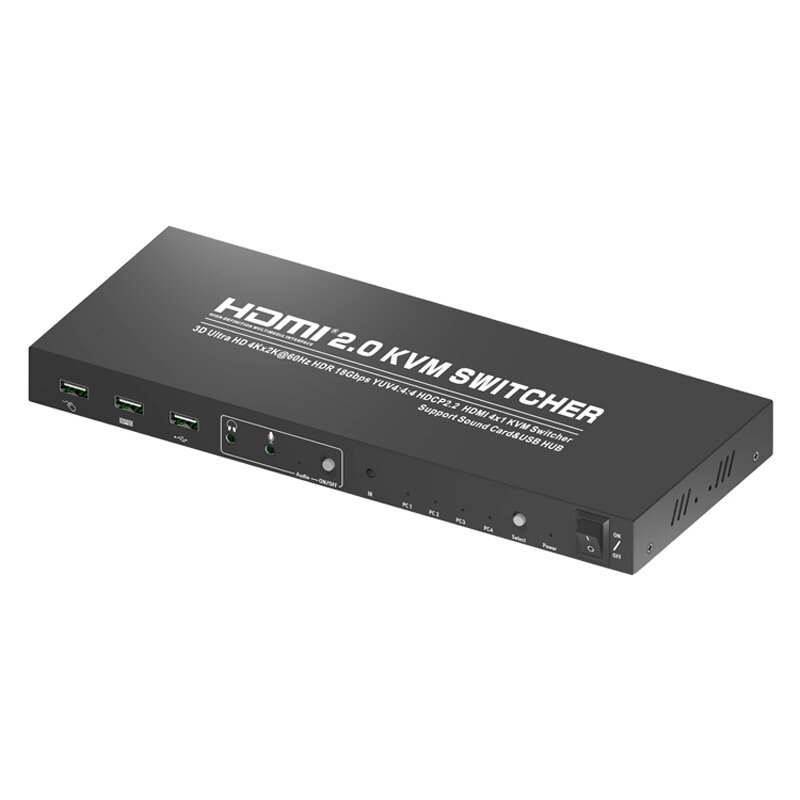 HDMI 호환 KVM 스위치 4K 60Hz 4 PC 콘솔 4*1 공유 키보드 마우스 프린터 플러그 앤 플레이 분배기 비디오 사운드 USB 카드 허브
