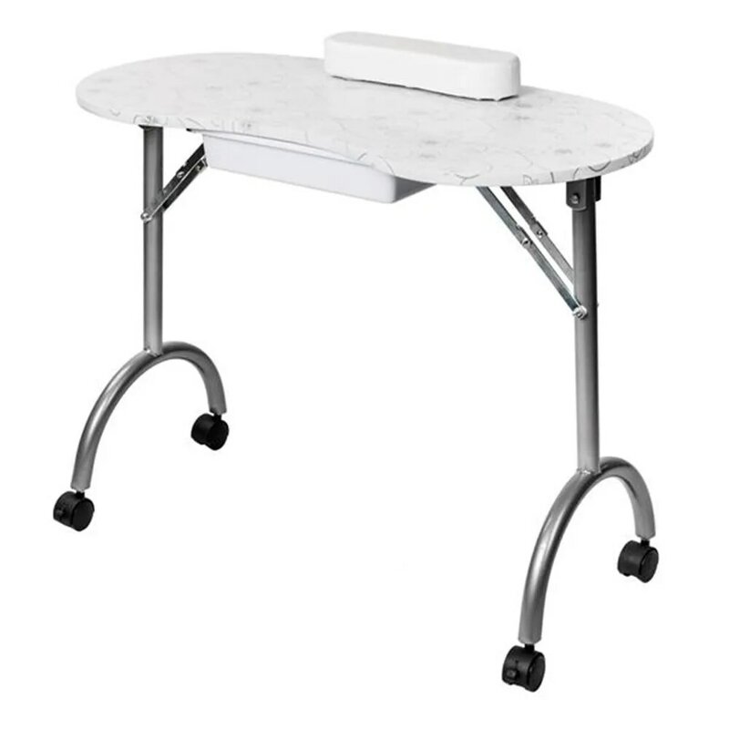 طاولة مانيكير MDF المحمولة مع بقية الذراع ودرج صالون سبا معدات الأظافر الأبيض