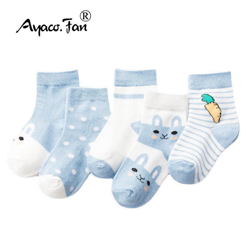 5 Pairs/Lot Children Cotton Socks Boy Girl Baby Autumn Spring Striated Stretchy Kids Socks Soft Cute Cartoon Socks for 0-8T