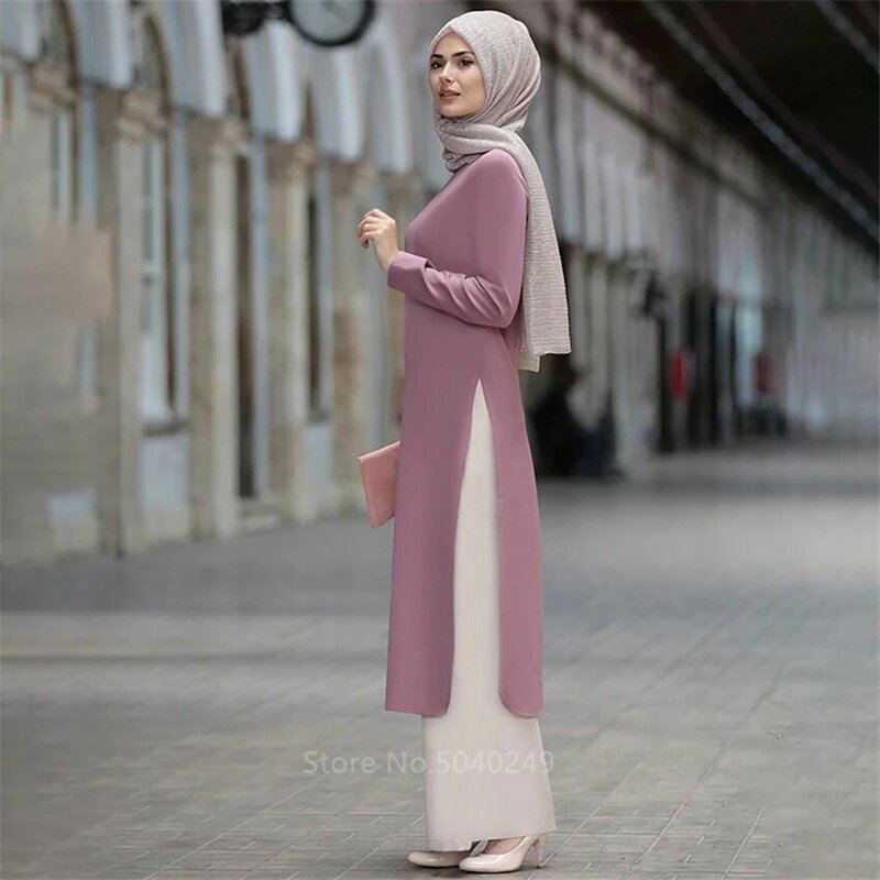 Due Set di Pezzi Magliette E Camicette e Pantaloni da Donna Tacchino Abaya Musulmano Split Abaya Abiti Ramadan Caftano Abbigliamento Islamico Vestito Set Modest