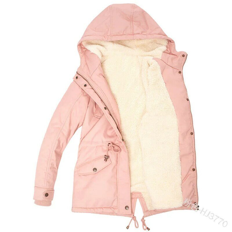 女性のためのパッド入りの厚い綿のロングジャケット,秋冬のファッショナブルなコート,無地,フード付きコード
