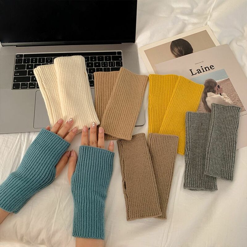 Korean New Half-finger Gloves Female Autumn and Winter Wool Warmth Fingerless Students Touch Screen Thick Knitted Wristband