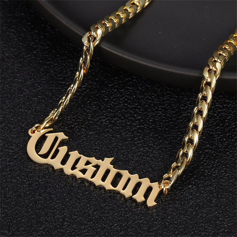 Customized Old English Cuban Name Pendant Necklace Fashion Stainless Steel Men's Women's Necklace Jewelry Gift