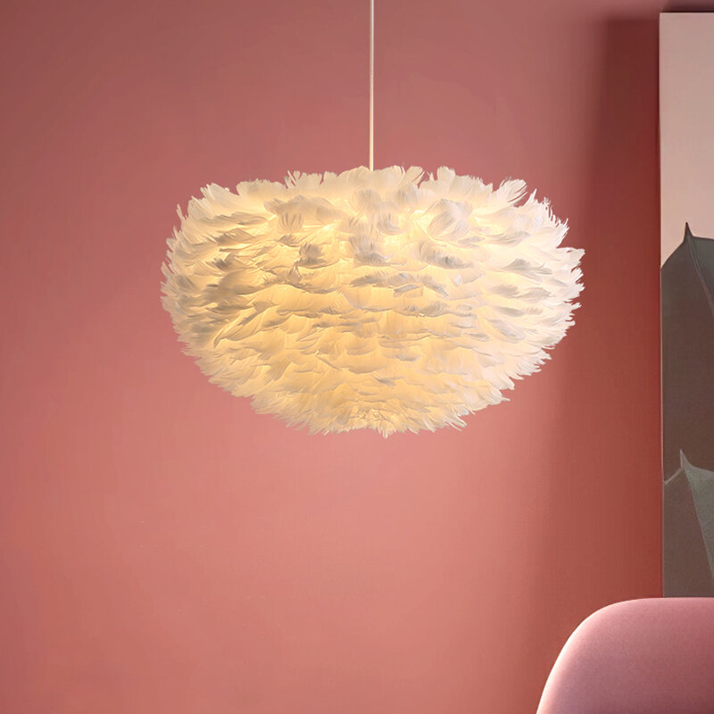 Nordic Feather Chandelier para sala de estar e quarto, lâmpada quente para sala de jantar, loja de roupas, cafetaria