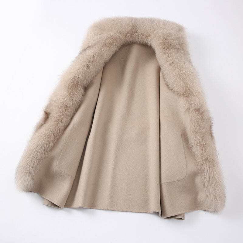 Pudi giacca invernale da donna in vera pelliccia di volpe 2021 Ins Hot Lady Over Size misto lana Parka Trench Z20221