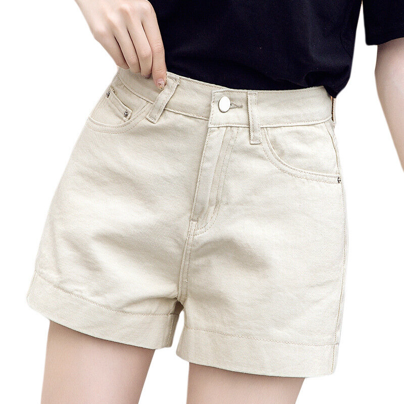 Calções femininos sexy menina plissado rasgado bolsos vintage cintura alta magro feminino verão senhoras shorts jeans para mulher streetwear